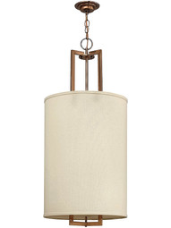 Hampton Hall Pendant With Linen Drum Shade in Brushed Bronze.